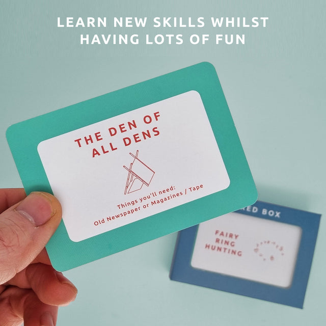 Bored box by Pikkii Den building activity card - learn new skills whilst having lots of fun