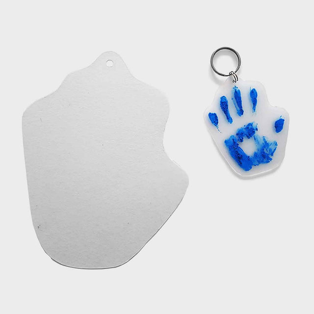 Hand Print Shrink Keyring Magic Shrink Film Size Before and After Shrinking in the Oven