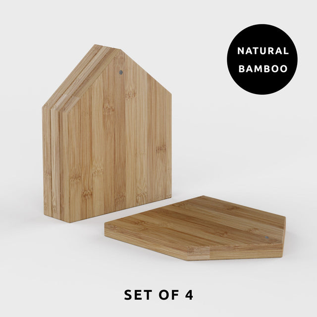 Pikkii - Magnetic Bamboo House Coasters - Set of 4, made from natural bamboo