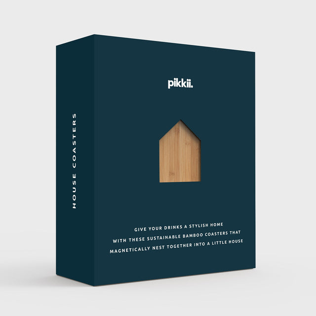 Pikkii Magnetic Bamboo Set of 4 House Coasters Packaging Back
