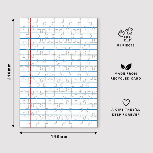 Pikkii Blank Personalised Letter Jigsaw Puzzle Dimentions and Gift information "81 pieces, made from recycled card, a gift they'll keep forever"