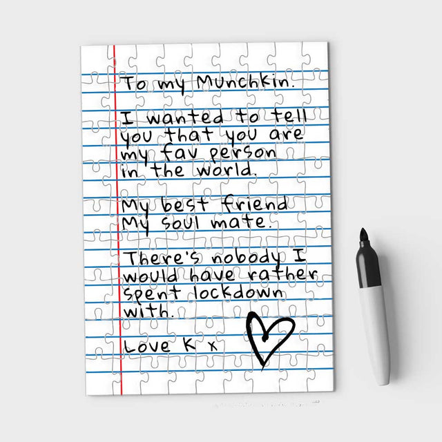 Hand Written Personalised Gifted Pikkii Blank Lined Letter with black marker over white background