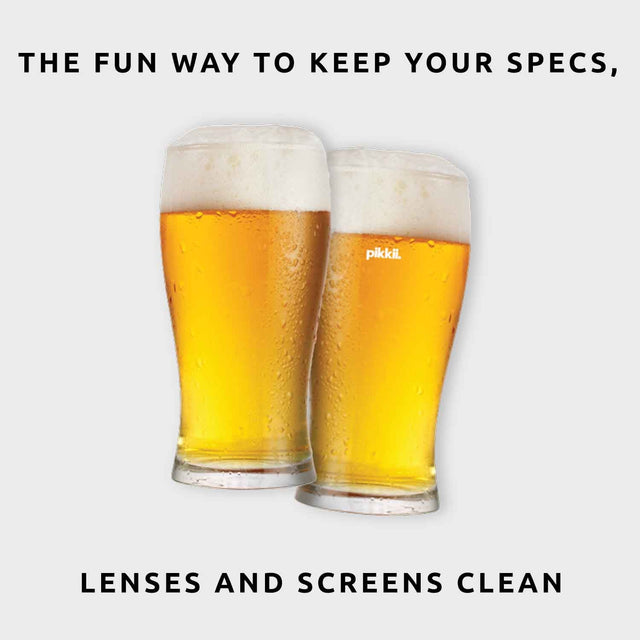 PIKKII BEER GLASSES CLOTH - THE FUN WAY TO KEEP YOUR SPECS, LENSES AND SCREENS CLEAN
