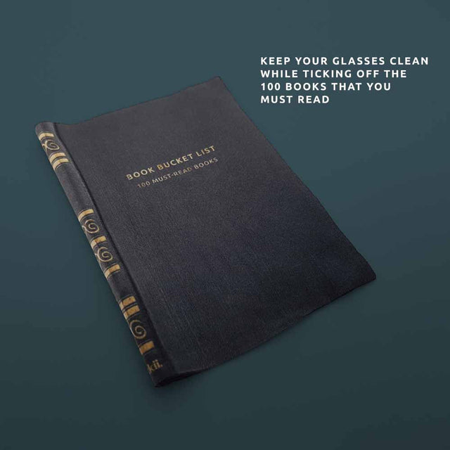 Pikkii - Book Bucket List Microfiber Cloth - Folded into two like a book - Keep your glasses clean while ticking off