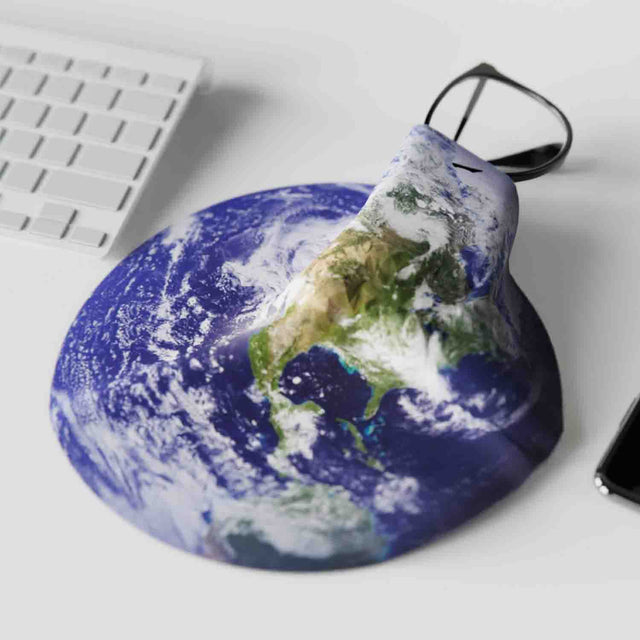 Pikkii Fun Microfiber Cloth - Planet Earth Microfiber Cloth - On The Glasses And Table