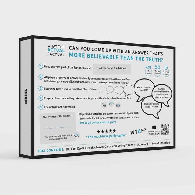 WTAF What the Actual Factual Party Game Box Instructions