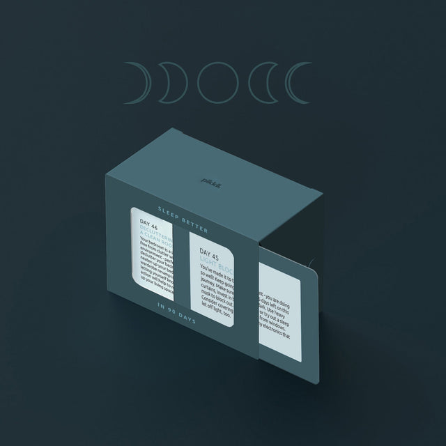 Sleep better in 90 days slide box by Pikkii on blue background with moon symbols