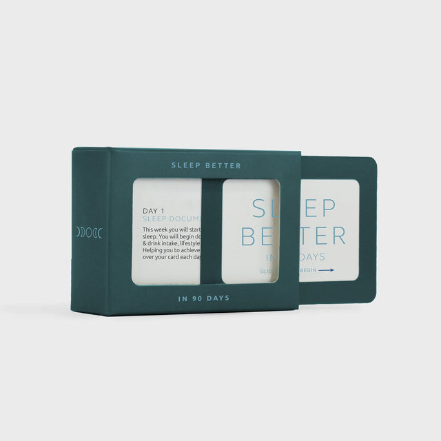 Sleep better in 90 days slide box by Pikkii on grey background with card half sliding out
