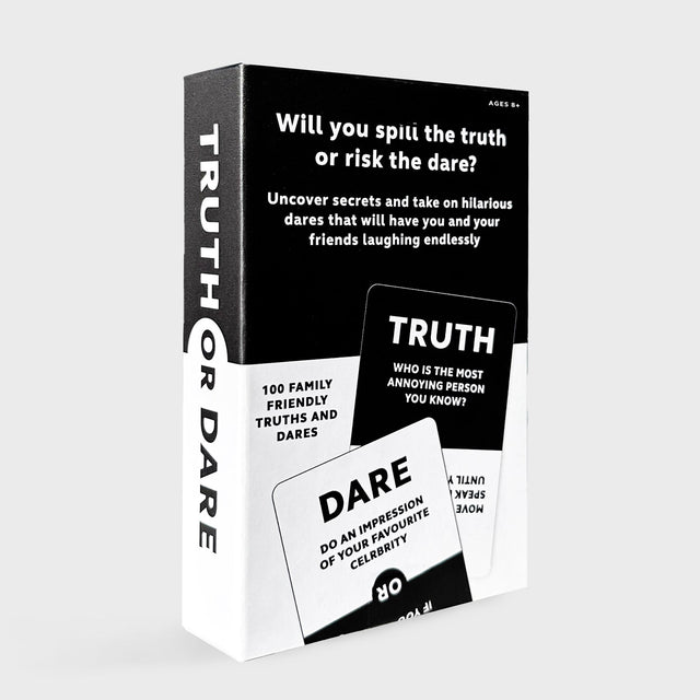 Truth or Dare Playing Cards by Pikkii Back of Packaging on Grey Background