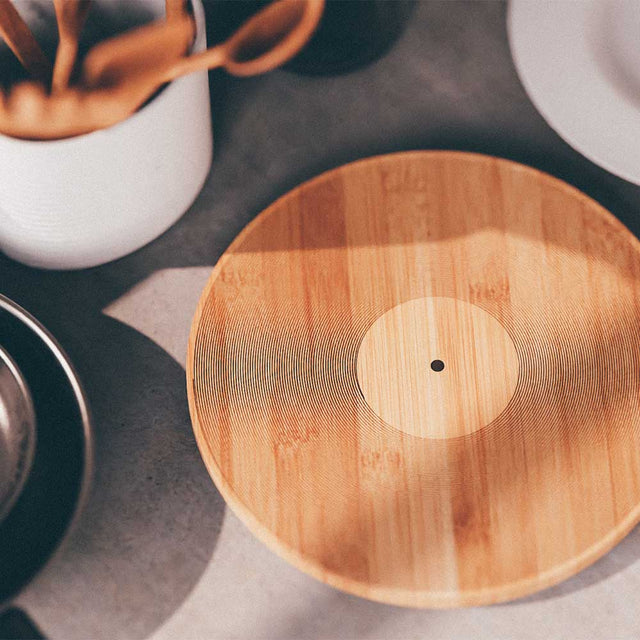 12" Inch vinyl record Chopping Board on kitchen counter