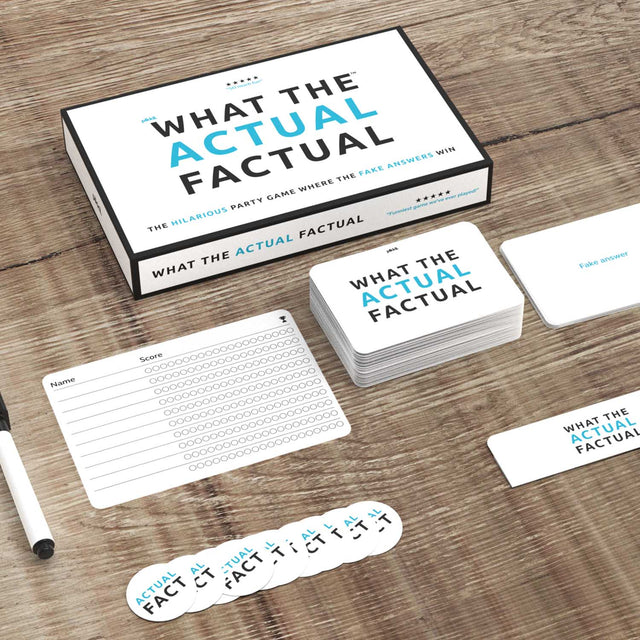 WTAF What the Actual Factual Fake Facts Party Game Box Contents